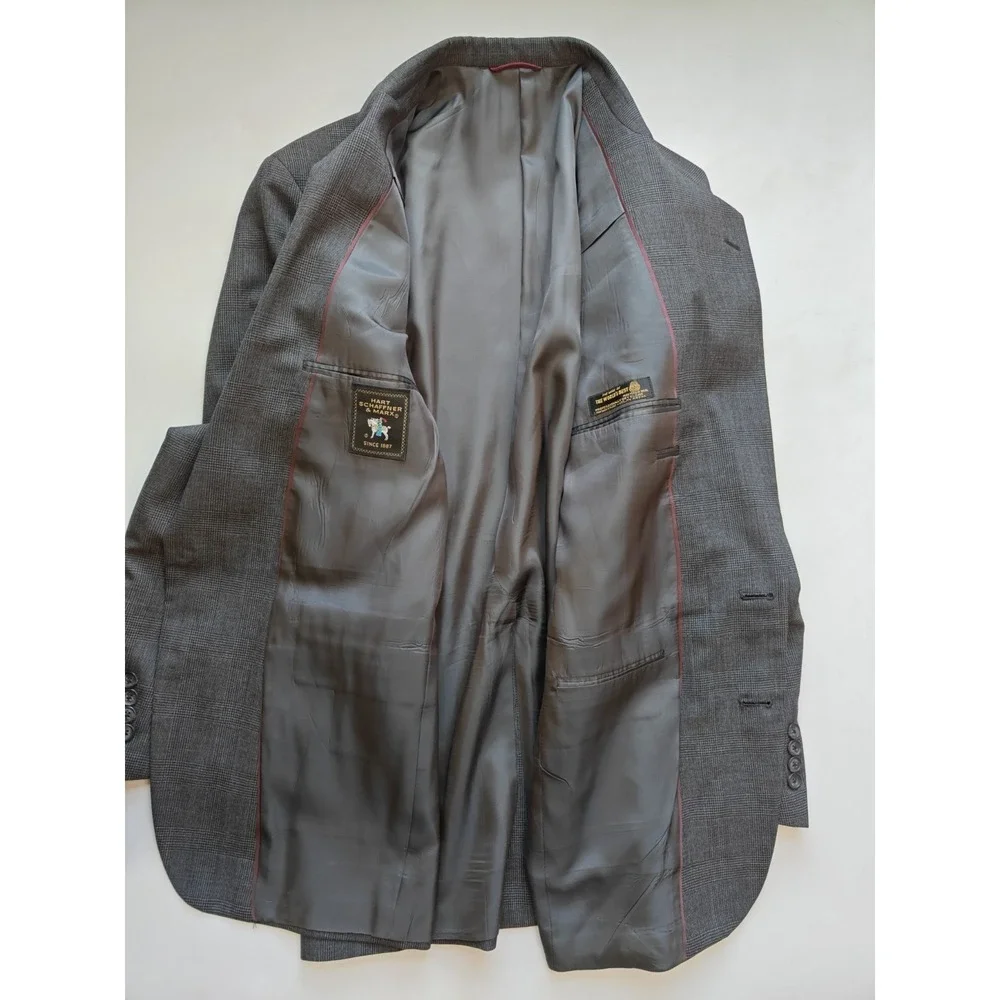 Hart Schaffner Marx Mens Wool Sports Coat 41R Gray Plaid Made in USA 2 Button